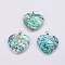 Abalone Shell/Paua Shell Pendants, with Platinum Tone Brass Bail, Heart, 43x41x6~7.5mm, Hole: 4.5x8mm