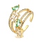 Rack Plating Brass Micro Pave Cubic Zirconia Open Cuff Rings for Women, with Glass, Cadmium Free & Lead Free, Long-Lasting Plated, Real 18K Gold Plated, 17mm