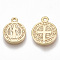 Brass Charms, for Religion, Nickel Free, Flat Round with Saint Benedict Medal, Real 18K Gold Plated, 13x10.5x1.5mm, Hole: 1mm