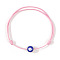 Resin Enamel Evil Eye Beaded Braided Bracelets, Adjustable Waxed Cord Braided Bracelets for Women, Pink, Inner Diameter: 11 inch(28cm)