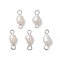 Natural Freshwater Pearl Potato Connector Charms, with 304 Stainless Steel Double Loops, White, Stainless Steel Color, 11x4.5x4.5mm, Hole: 2mm