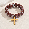 Punk Stainless Steel Charm Bracelets, Acrylic Rugby Beaded Stretch Bracelets for Women, Cross with Word Jesus, Inner Diameter: 2 inch(5cm)~2-3/4 inch(7cm)