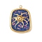 304 Stainless Steel Epoxy Resin with Natural Shell and Sequins Inside Pendants, Rectangle with Sun Charms, Real 18K Gold Plated, PVD Vacuum Plating, Purple, 23x18x2mm, Hole: 1.5mm