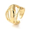 Rack Plating Brass Hollow Open Cuff Rings for Women, Cadmium Free & Nickel Free & Lead Free, Real 18K Gold Plated, US Size 7 1/2(17.7mm)