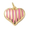 Rack Plating Brass Enamel Charms, with Jump Ring, Long-Lasting Plated, Lead Free & Cadmium Free, Heart Charms, Real 18K Gold Plated, Pink, 13.5x14.5x3mm, Hole: 3mm