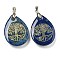 Dyed Natural Lapis Lazuli Teardrop Pendants, Golden Tree of Life Charms with Rack Plating Platinum Tone Brass Snap on Bails, Platinum, Cadmium Free & Lead Free, 37x23x7mm, Hole: 5x4mm