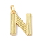 Brass Pendants, with Jump Ring, Letter Charms, Rack Plating, Long-Lasting Plated, Cadmium Free & Lead Free, Real 18K Gold Plated, Letter N, 15x13x1.5mm, Hole: 3.5mm