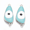Alloy Links connectors, with Enamel, Triangle with Evil Eye, Platinum, Dark Turquoise, 30.5x12x4mm, Hole: 1.8mm