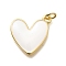 Brass Enamel Pendants, with Jump Ring, Cadmium Free & Lead Free, Long-Lasting Plated, Rack Plating, Heart Charm, Real 18K Gold Plated, White, 16x16x3mm, Hole: 3.5mm