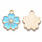 Alloy Enamel Pendants, Sakura Flower, Light Gold, Light Sky Blue, 20.5x17.5x1.5mm, Hole: 2mm