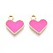304 Stainless Steel Enamel Charms, Heart Charm, Real 14K Gold Plated, Magenta, 13x11.5x1mm, Hole: 1.8mm