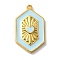 Rack Plating Brass Enamel Pendant, Cadmium Free & Lead Free, Long-Lasting Plated, Hexagon with Heart Charm, Real 18K Gold Plated, Light Sky Blue, 23x13.5x3.5mm, Hole: 1.2mm