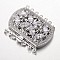 Brass Cubic Zirconia Box Clasps, Cadmium Free & Nickel Free & Lead Free, Rectangle, Platinum, 34x43x12mm, Hole: 1.5 & 2.5mm