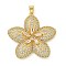 Rack Plating Brass Micro Pave Clear Cubic Zirconia Pendants, Long-Lasting Plated, Lead Free & Cadmium Free, Flower, Real 18K Gold Plated, 34x33.5x6mm, Hole: 4x3.5mm