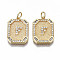 Brass Micro Pave Clear Cubic Zirconia Pendants, Nickel Free, Real 18K Gold Plated, Rounded Rectangle with Word, Letter.F, 19x14x2.5mm, Jump Ring: 5x0.7mm, 3mm inner diameter