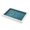 Rectangle Microfiber Cloth Jewelry Storage Tray, with White Pine Wood Base, for Bracelets, Rings, Earrings, Necklaces Storage, Teal, 24.3x34.8x2.45cm