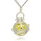 Silver Color Plated Brass Hollow Round Cage Pendants, with No Hole Spray Painted Brass Round Beads, Champagne Yellow, 33x24x21mm, Hole: 3x8mm