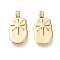 Brass Pendants, Long-Lasting Plated, Oval with Star, Real 18K Gold Plated, 23.5x12x2mm, Hole: 3x1.5mm