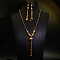 Alloy & Brass Round Beaded Tassel Pendant Necklaces & Hoop Earrings Sets, Golden, 500mm