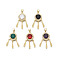 Brass Micro Pave Clear Cubic Zirconia Pendants, with Glass and Brass Snap on Bails, Nickel Free, Real 18K Gold Plated, Woven Net/Web with Feather, Mixed Color, 28x12x6mm, Hole: 3x5mm