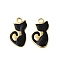 304 Stainless Steel Enamel Charms, Ion Plating(IP), Cat Shape Charms, Real 18K Gold Plated, Black, 14.5x8x1mm, Hole: 1.8mm