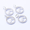 Brass Micro Pave Cubic Zirconia Pendants, Lead Free & Nickel Free & Cadmium Free, Hollow Flat Round with Mountain, Platinum, 14x12x2mm, Hole: 3.5mm