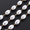 304 Stainless Steel & ABS Plastic Imitation Pearl Beaded Chains, Soldered, with Spool, Oval, Real 16K Gold Plated, 6.5x4.5mm, about 65.62 Feet(20m)/Roll