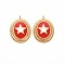 Brass Pendants, with Enamel, Real 18K Gold Plated, Oval with Star Charm, Crimson, 23x17x3mm, Hole: 1.4mm
