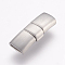 Tarnish Resistant 304 Stainless Steel Fold Over Clasps, Magnetic Clasps with Glue-in Ends, Rectangle, Frosted, Stainless Steel Color, 22.5x8x4.5mm, Hole: 2x6mm
