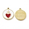 PVD Vacuum Plating 201 Stainless Steel Pendants, with Enamel, Real 18K Gold Plated, Flat Round with Heart Charm, Crimson, 23.5x20x2.7mm, Hole: 1.7mm