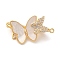 Brass Micro Pave Clear Cubic Zirconia Fold Over Clasps, Cadmium Free & Nickel Free & Lead Free, with Shell, Butterfly, Real 18K Gold Plated, 14x26x8mm, Hole: 1.2mm