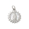 Brass Pave Natural White Shell Pendants, Religion Virgin Mary Charms, Long-Lasting Plated, Lead Free & Cadmium Free, Rack Plating, Platinum, 15.5x13x2mm, Hole: 3mm