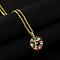 Brass Pave Colorful Cubic Zirconia Initial Ring Pendant Necklaces, 304 Stainless Steel Cable Chain Necklaces, Golden, Letter F, 17.72 inch(45cm)