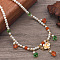 Ancient Style 6mm Imitation Pearl Round Beaded Alloy Cloud Pendant Hanfu Long Necklaces, Light Gold, Green, 17.32 inch(44cm)
