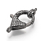 Brass Micro Pave Cubic Zirconia Lobster Claw Clasps, Cadmium Free & Lead Free, Gunmetal, 32x18x6mm, Hole: 1~2mm