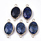 Natural Lapis Lazuli  Links Connectors, with Light Gold Tone Brass Findings, Oval, Faceted, 27.5x14.5x6mm, Hole: 2mm