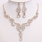 Teardrop & Moon Alloy Rhinestone Pendant Necklace & Stud Dangle Earring, Light Gold, Crystal, 440mm & 60mm