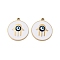 Ion Plating(IP) 316 Surgical Stainless Steel Pendants, Nickel Free, with Enamel, Real 18K Gold Plated, Flat Round Charm, Hamsa Hand, 20x18x2mm, Hole: 1.6mm