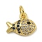 Rack Plating Brass Micro Pave Cubic Zirconia Charms, Long-Lasting Plated, Cadmium Free & Lead Free, Real 18K Gold Plated, Whale, 9.8x12x3mm, Hole: 3.5mm