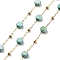 Ion Plating(IP) 304 Stainless Steel Handmade Beaded Chain, with Electroplated Glass, with Spool, Soldered, Real 18K Gold Plated, Flat Round, Dark Cyan, 5.5x5.5x3.5mm, about 16.40 Feet(5m)/Roll