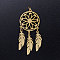 201 Stainless Steel Pendants, with Jump Rings, Woven Net/Web with Feather, Golden, 46x20x1mm, Hole: 3mm, Ring: 5x0.8mm