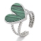 304 Stainless Steel Ring, Adjustable Synthetic Malachite Rings, Heart, 18x17.5mm, Inner Diameter: Adjustable