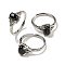 Oval Natural Dyed & Heated Black Agatee Adjustable Rings, Brass Clear Cubic Zirconia Ring for Women, Long-Lasting Plated, Lead Free & Cadmium Free, Platinum, Inner Diameter: 18mm