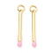 Brass Enamel Pendants, with Jump Rings, Cadmium Free & Lead Free, Matchstick Charms, Real 18K Gold Plated, Pearl Pink, 26.5mm, Hole: 3.5mm