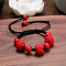 Round Adjustable Cinnabar Braided Bead Bracelets, Feng Shui Energy Bracelets for Women, Red, 7-1/8 inch(18cm)