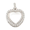 925 Sterling Silver Pendant Cabochon Settings, Prong Settings, with Cubic Zirconia, Rhinestone Claw Settings, Prong Settings, Heart, Real Platinum Plated, 16x15x7mm, Tray: 11x11mm