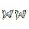 Brass Pave Faceted Glass Connector Charms, Cadmium Free & Nickel Free & Lead Free, Golden Tone Butterfly Links, Pale Turquoise, 20x22x5mm, Hole: 1.2mm