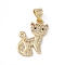 Rack Plating Brass Micro Pave Cubic Zirconia Pendants, Cadmium Free & Lead Free, Long-Lasting Plated, Cat Charm, Real 18K Gold Plated, Clear, 19x12x2mm, Hole: 3.5x5mm