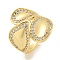 Rack Plating Brass Micro Pave Cubic Zirconia Teardrop Open Cuff Ring for Women, Long-Lasting Plated, Cadmium Free & Lead Free, Real 18K Gold Plated, Adjustable, 24.5mm