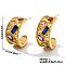 Retro C-Shaped Brass Crystal Cubic Zirconia Stud Earrings, Golden, 23x11mm
